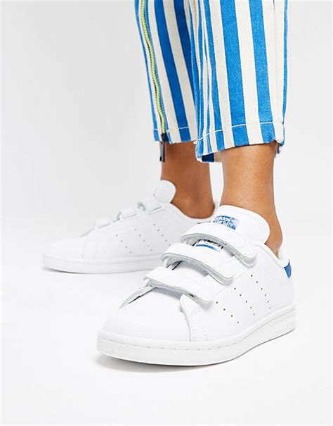 adidas schoen klittenband wit en blauw|adidas sneakers wit.